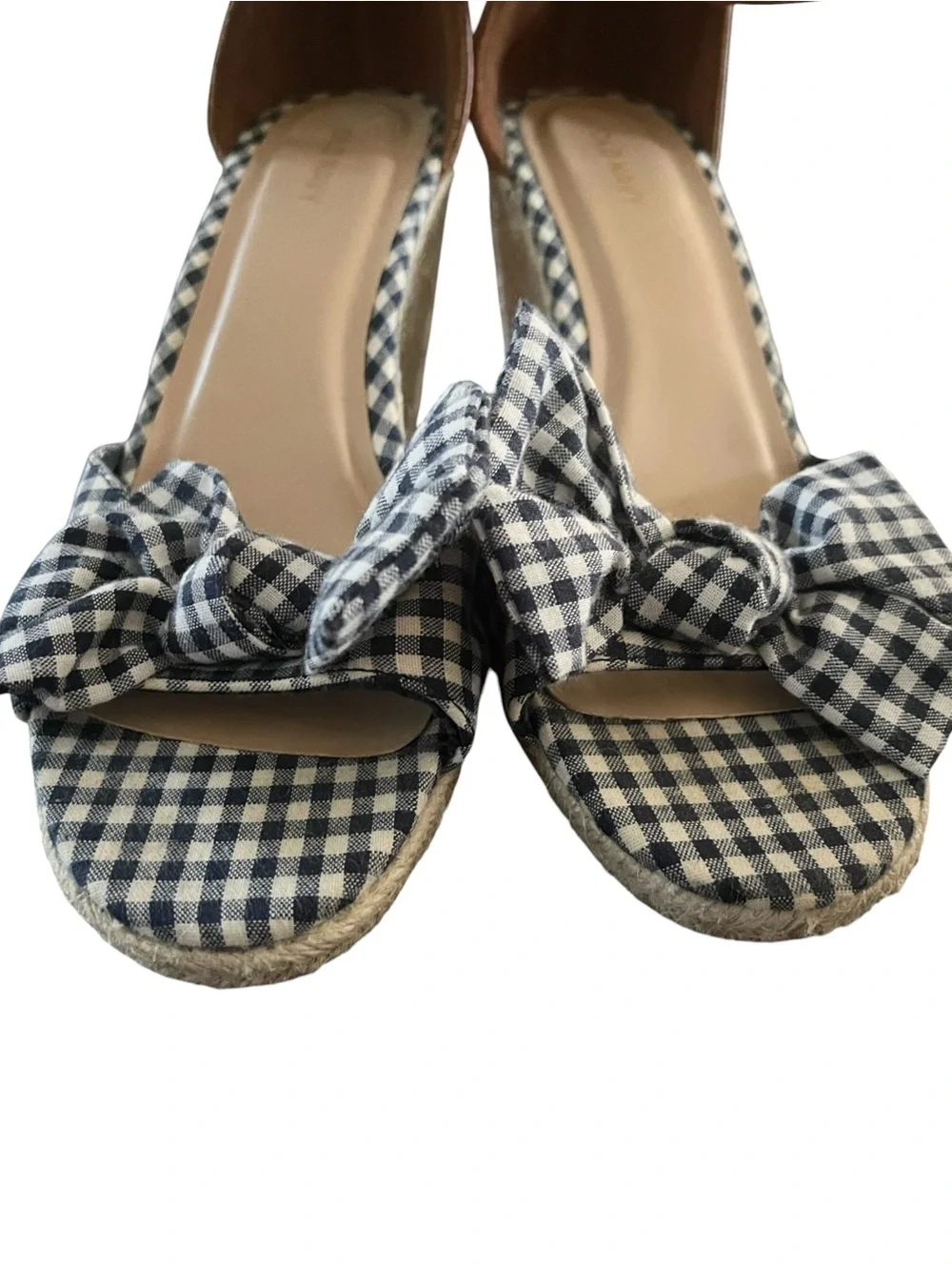 Old Navy Gingham Bow-Tie Espadrille Wedges navy and white checkered‎ bow 8.5